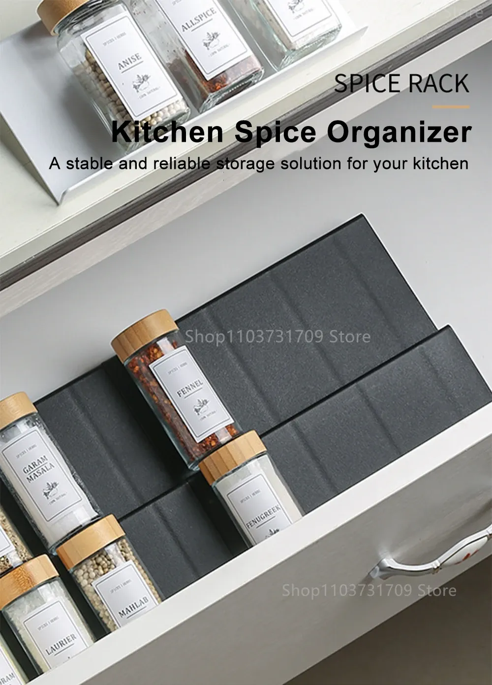 Détail de l'organisateur à épices pour cuisine