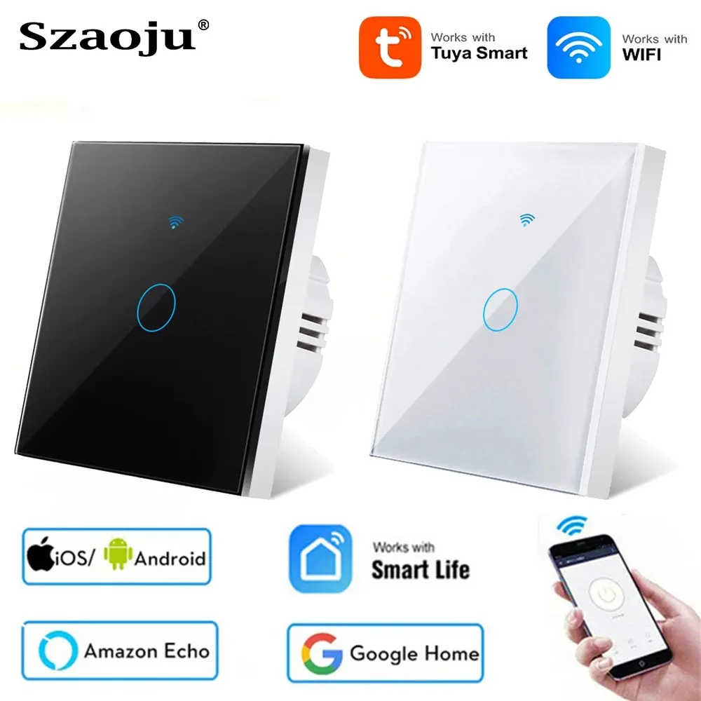Interrupteur tactile intelligent WiFi compatible Tuya Smart Life, contrôle à distance via application, sans fil neutre, 110V/220V, compatible Alexa et Google Home 1