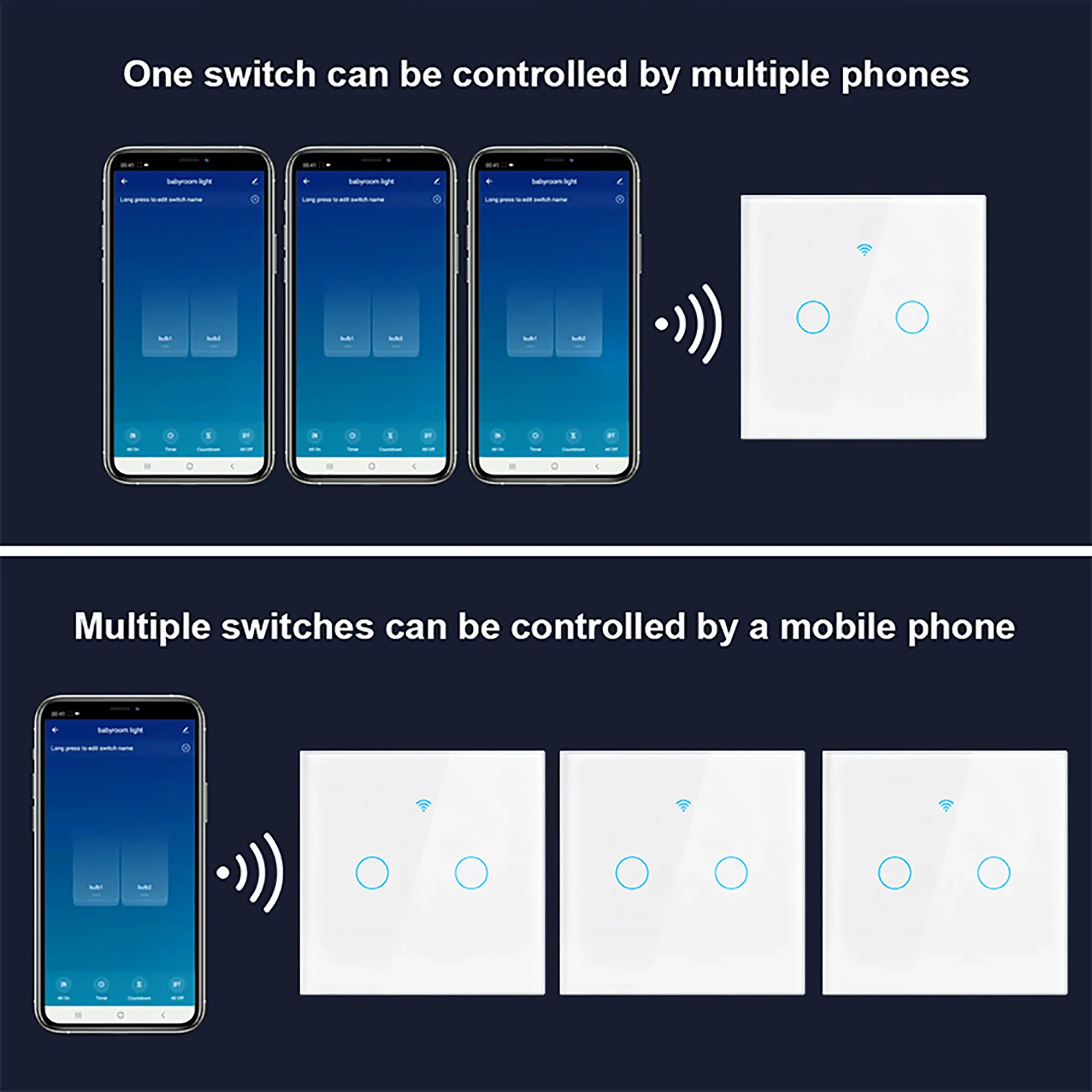 Interrupteur tactile intelligent WiFi compatible Tuya Smart Life, contrôle à distance via application, sans fil neutre, 110V/220V, compatible Alexa et Google Home 6