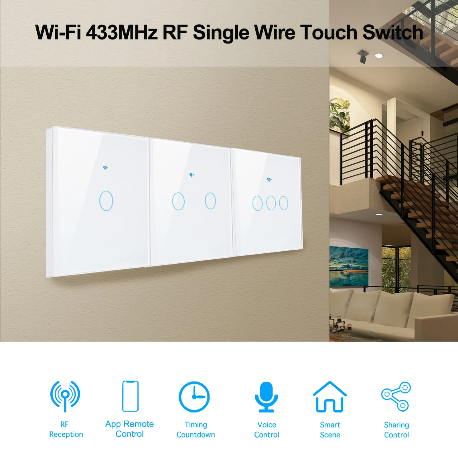 Interrupteur tactile intelligent Wi-Fi au design élégant