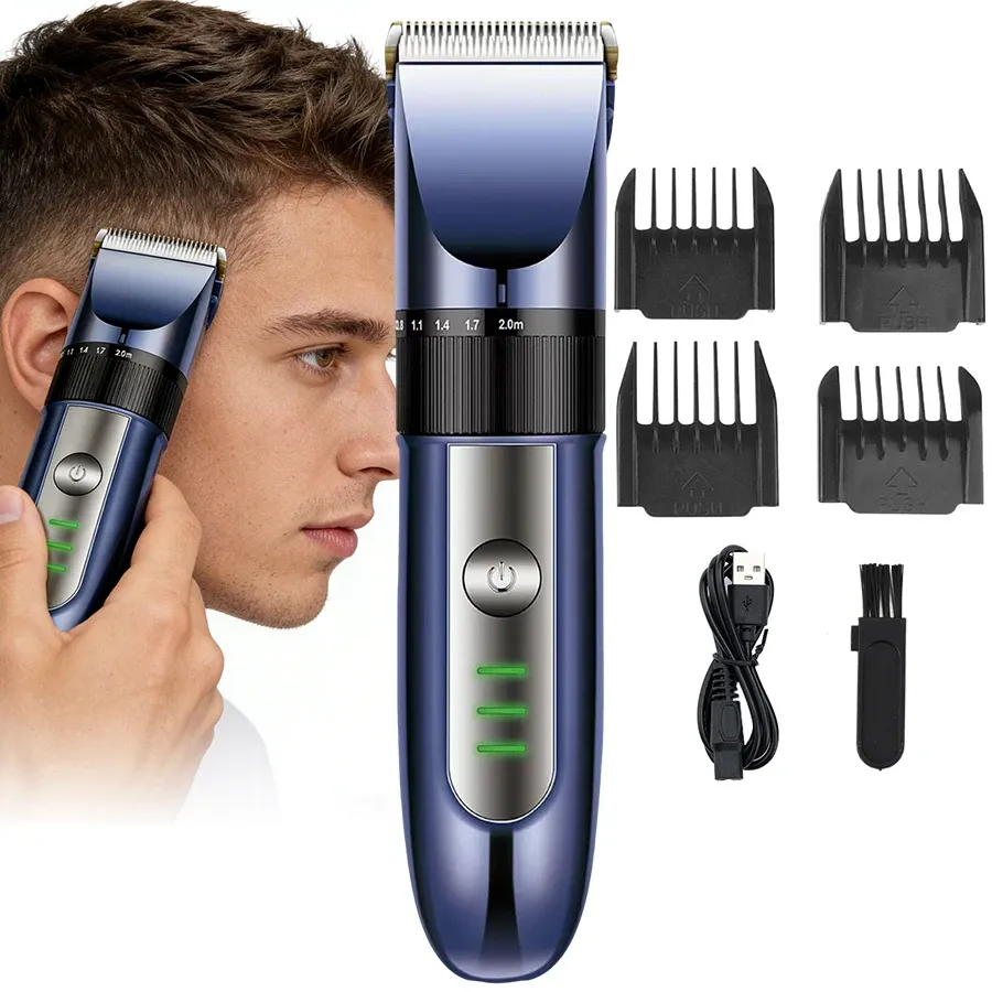 Tondeuse à cheveux électrique pour hommes, rechargeable USB, avec peignes limiteurs interchangeables - Image 1