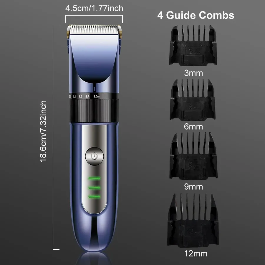 Tondeuse à cheveux électrique pour hommes, rechargeable USB, avec peignes limiteurs interchangeables 2