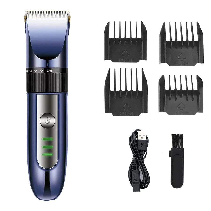 Tondeuse à cheveux électrique pour hommes, rechargeable USB, avec peignes limiteurs interchangeables 7