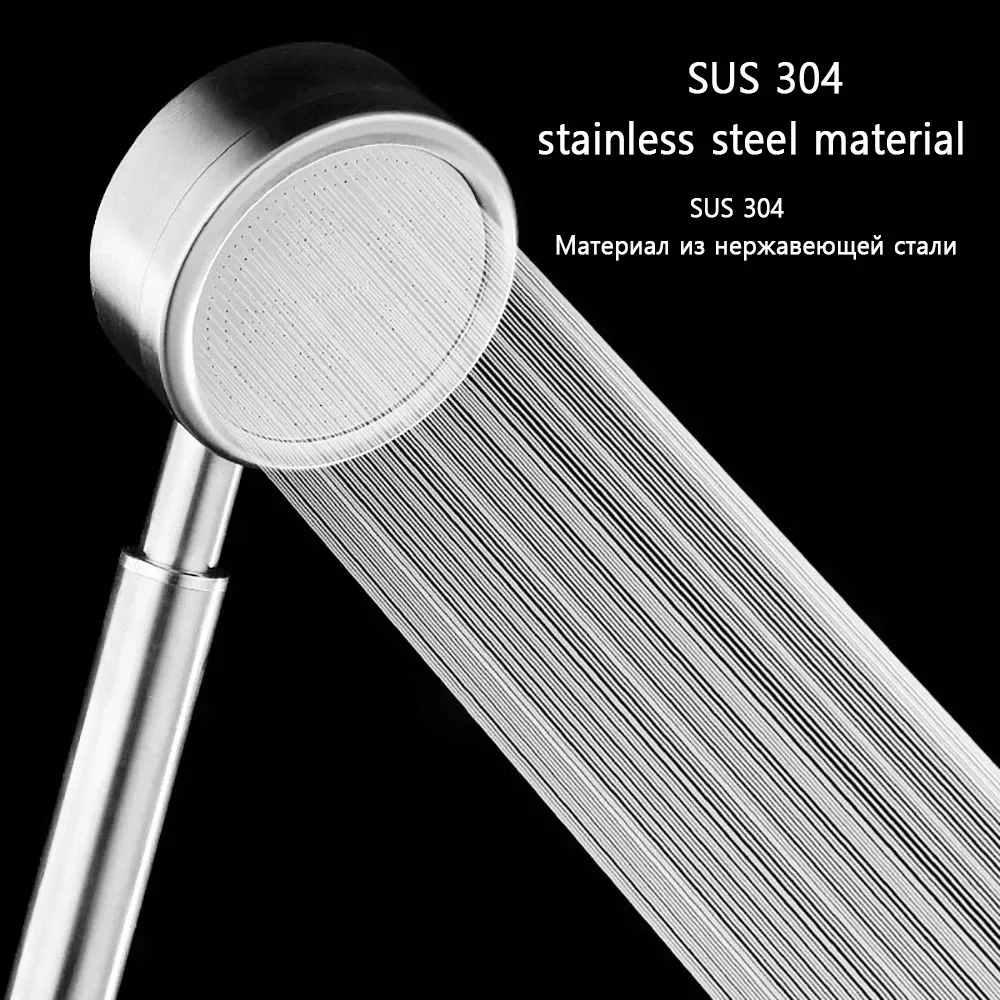 Pommeau de douche à main en acier inoxydable 304 finition brossée, avec filtre et économie d'eau 1