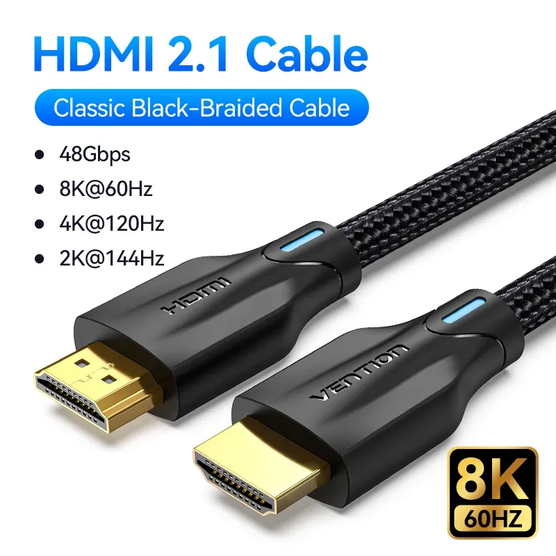 Câble HDMI 2.1 Vention compatible 8K/60Hz et 4K/120Hz pour Xiaomi Mi Box, PS5, Dolby Vision, 48 Gbps 8