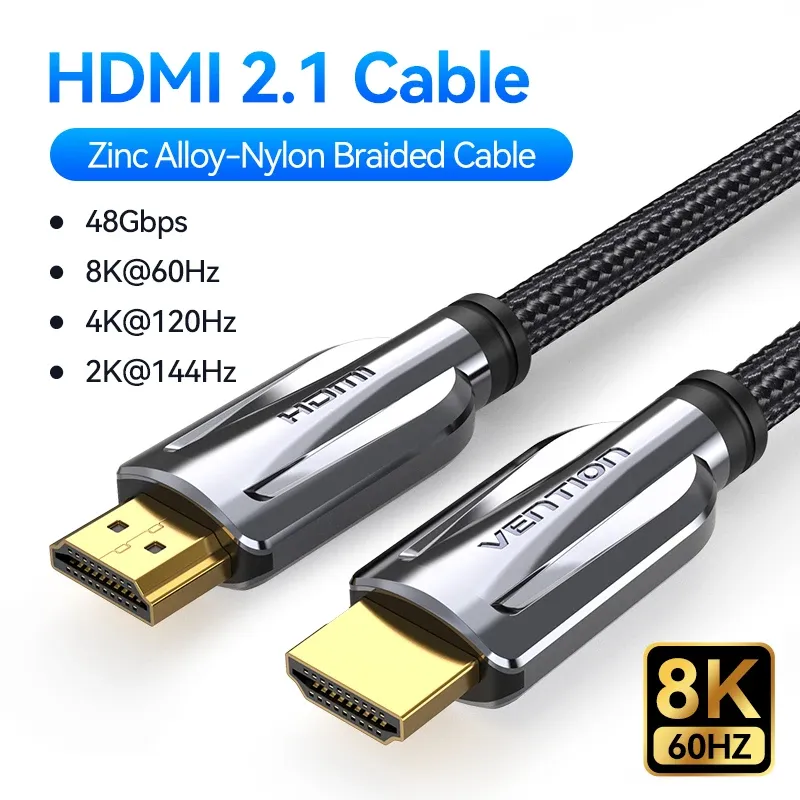 Câble HDMI 2.1 Vention compatible 8K/60Hz et 4K/120Hz pour Xiaomi Mi Box, PS5, Dolby Vision, 48 Gbps 10