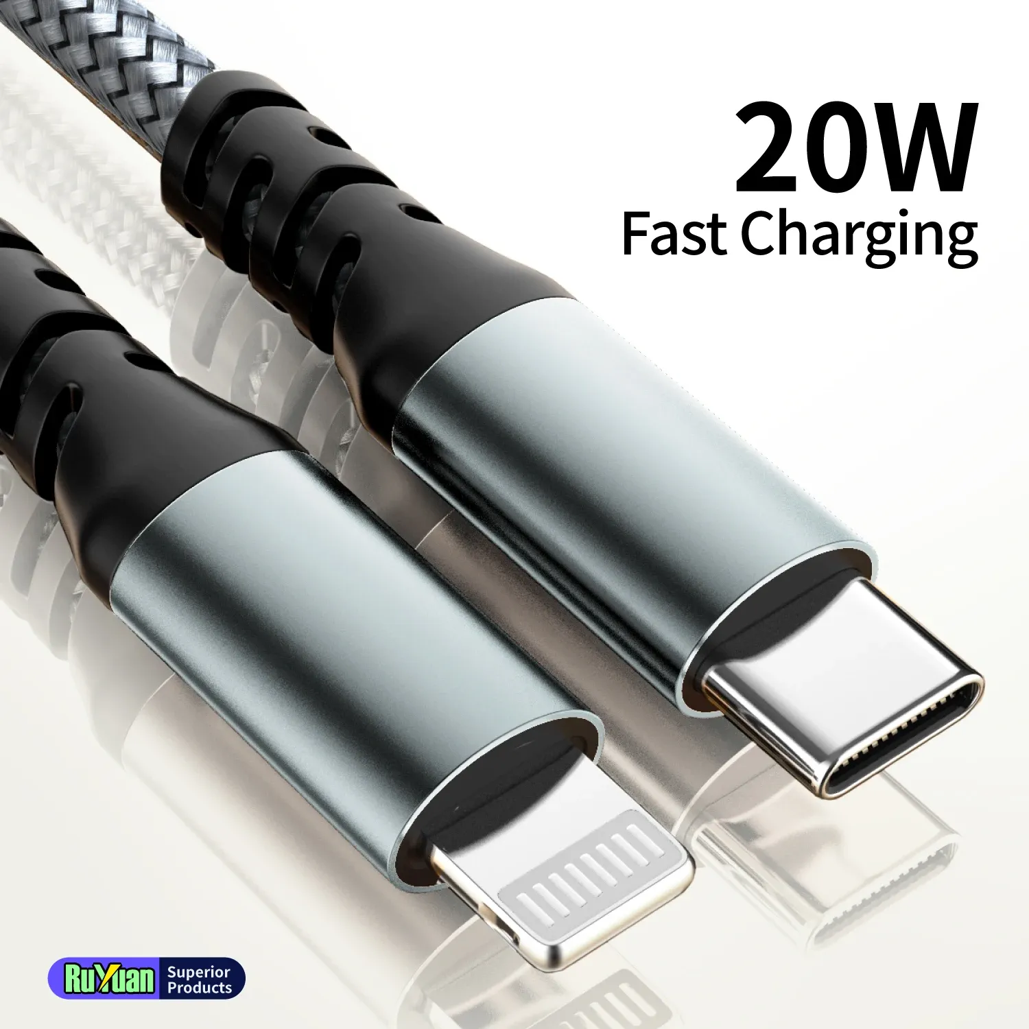 Câble USB-C vers Lightning certifié MFi, 20 W, en nylon tressé, charge rapide pour iPhone, iPad et AirPods, 1 m 1