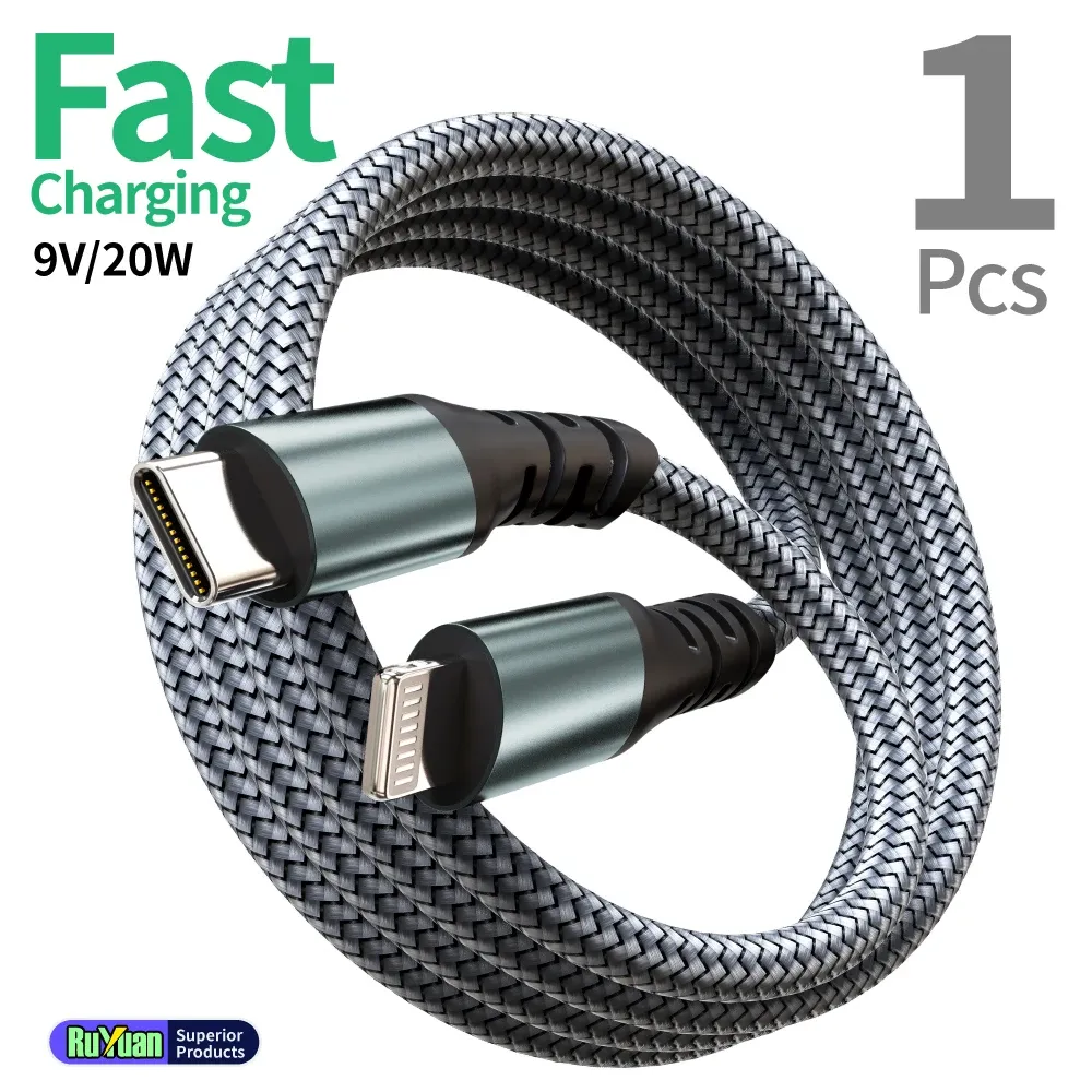 Câble USB-C vers Lightning certifié MFi, 20 W, en nylon tressé, charge rapide pour iPhone, iPad et AirPods, 1 m 6