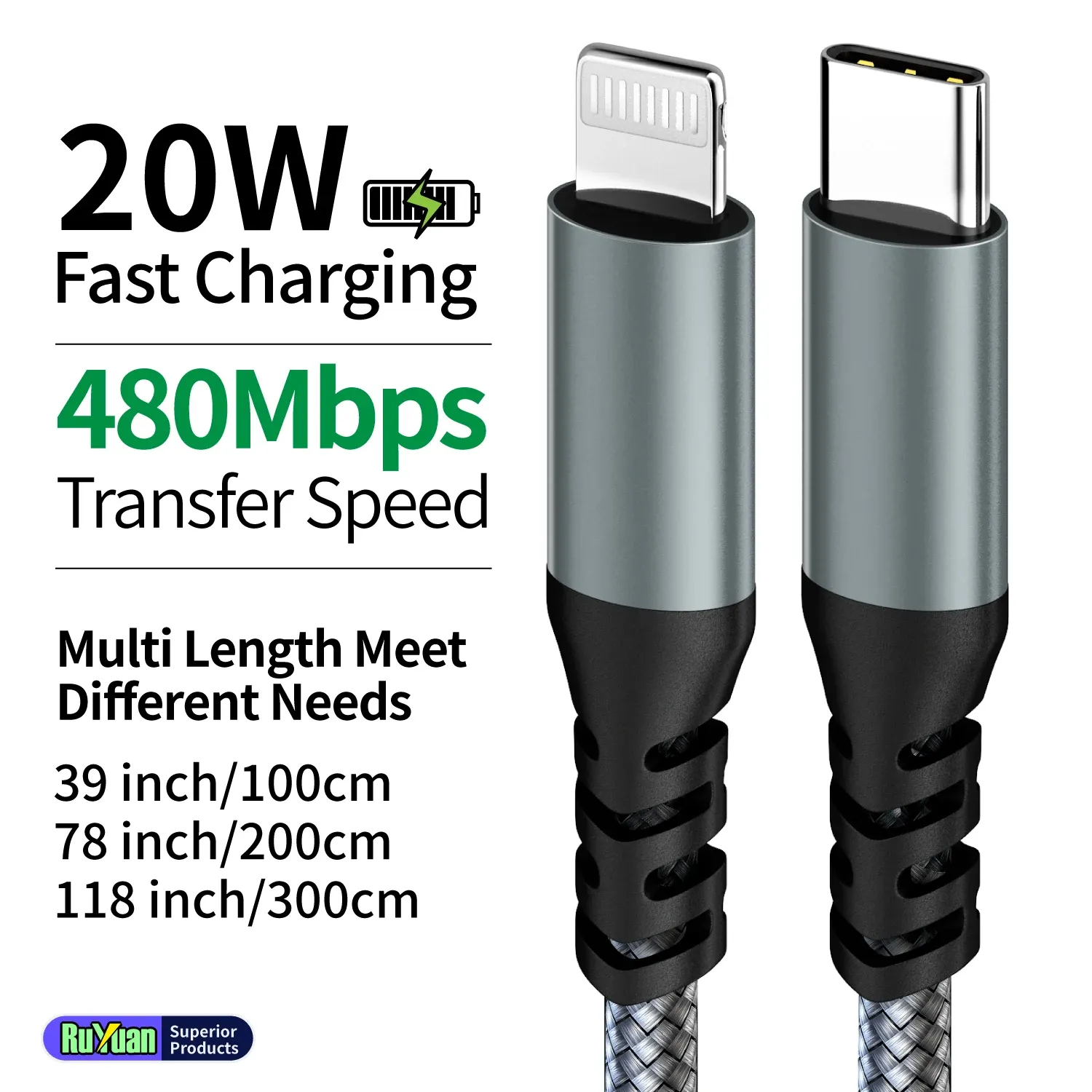 Câble USB-C vers Lightning certifié MFi en nylon tressé