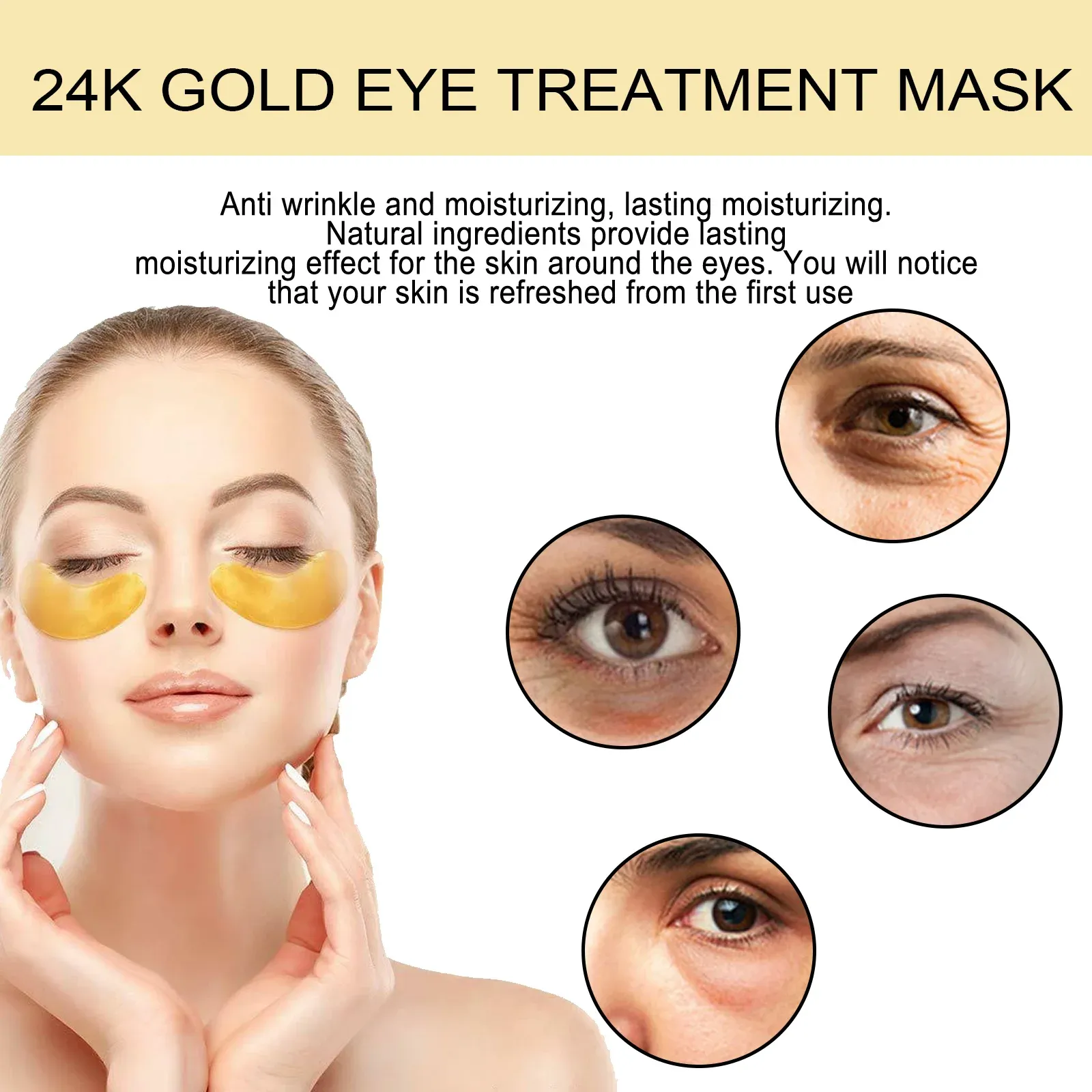 EELHOE Patchs yeux à l'or 24 carats, 60 pièces, masque pour les yeux anti-âge au collagène et à l'acide hyaluronique 2