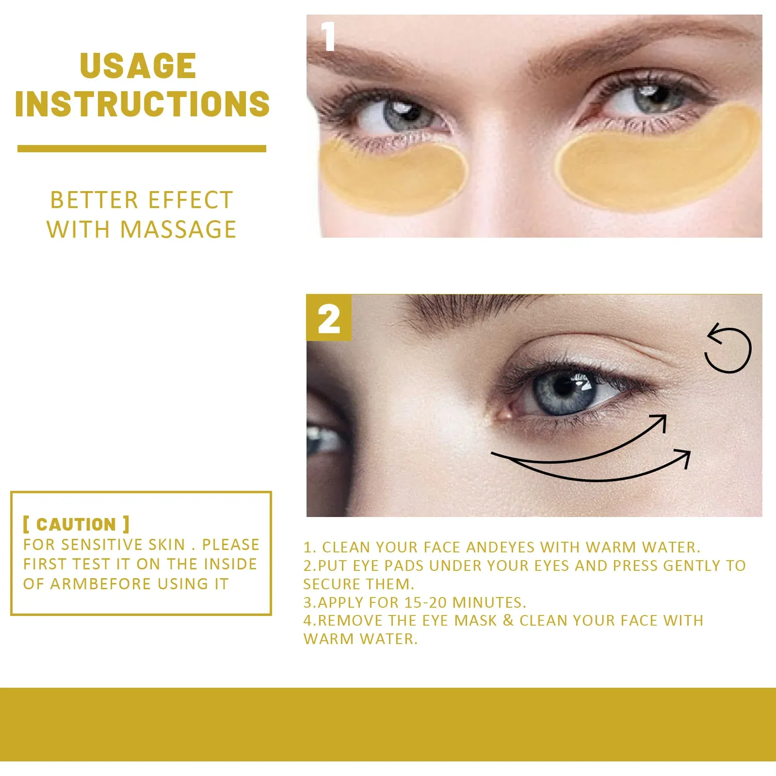 EELHOE Patchs yeux à l'or 24 carats, 60 pièces, masque pour les yeux anti-âge au collagène et à l'acide hyaluronique 4