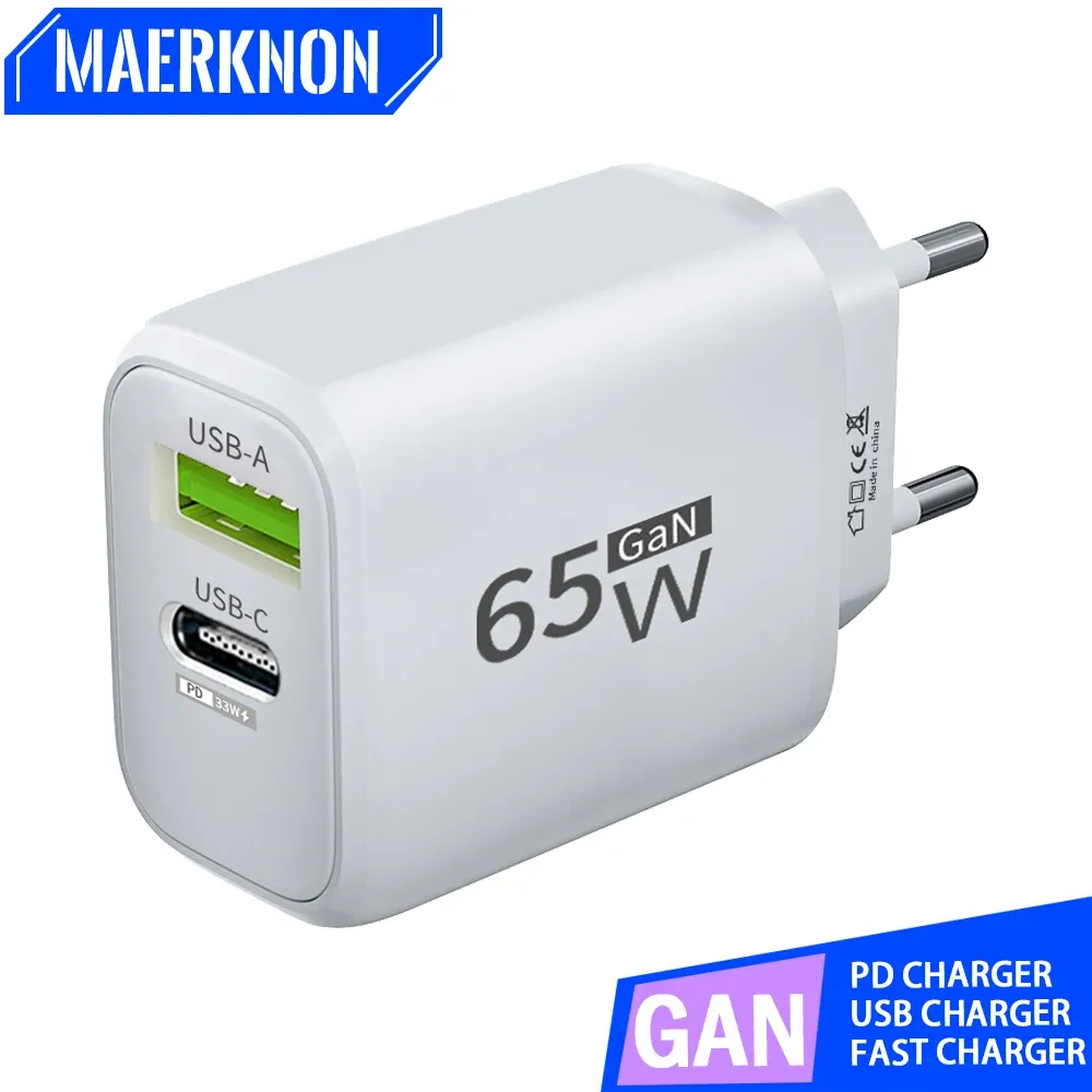 Chargeur USB-C GaN 65 W à charge rapide, adaptateur secteur PD 3.0