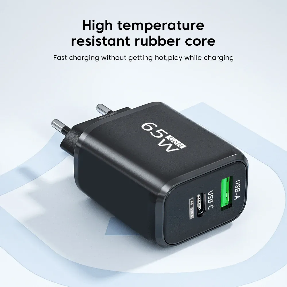 Chargeur USB 65W GaN Type C, vue d'ensemble
