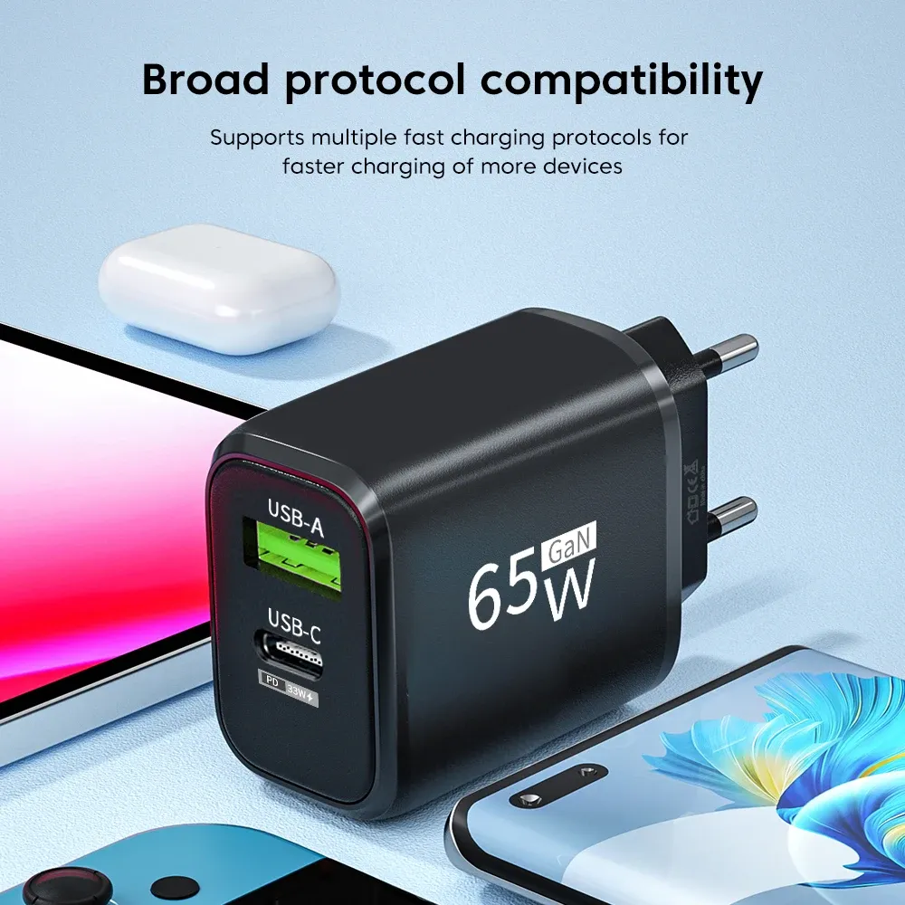 Chargeur USB 65W GaN Type C, design élégant