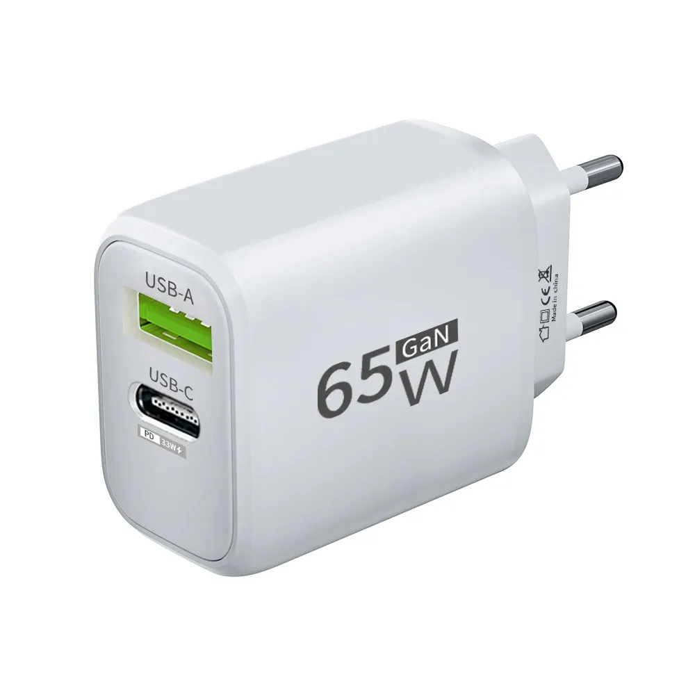 Chargeur USB-C GaN 65 W à charge rapide, adaptateur secteur PD 3.0 9