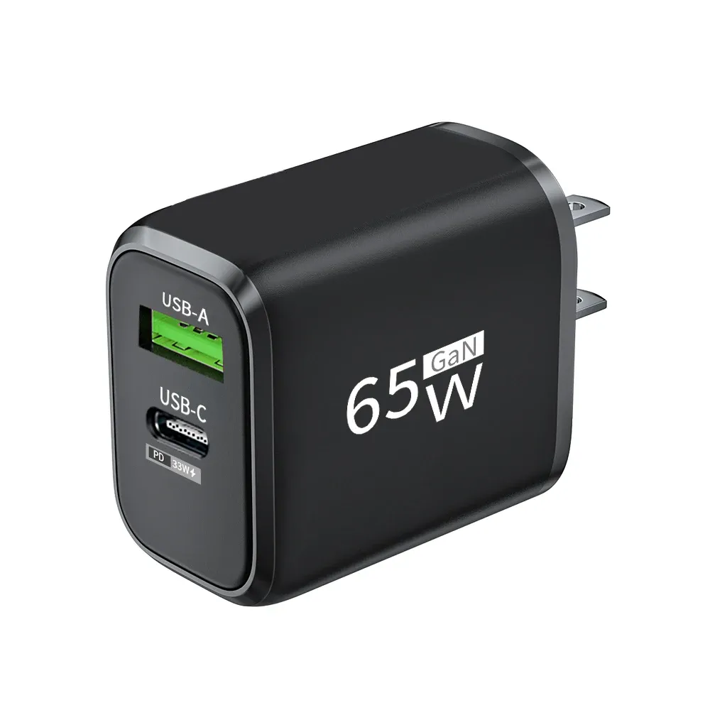 Chargeur USB-C GaN 65 W à charge rapide, adaptateur secteur PD 3.0 8