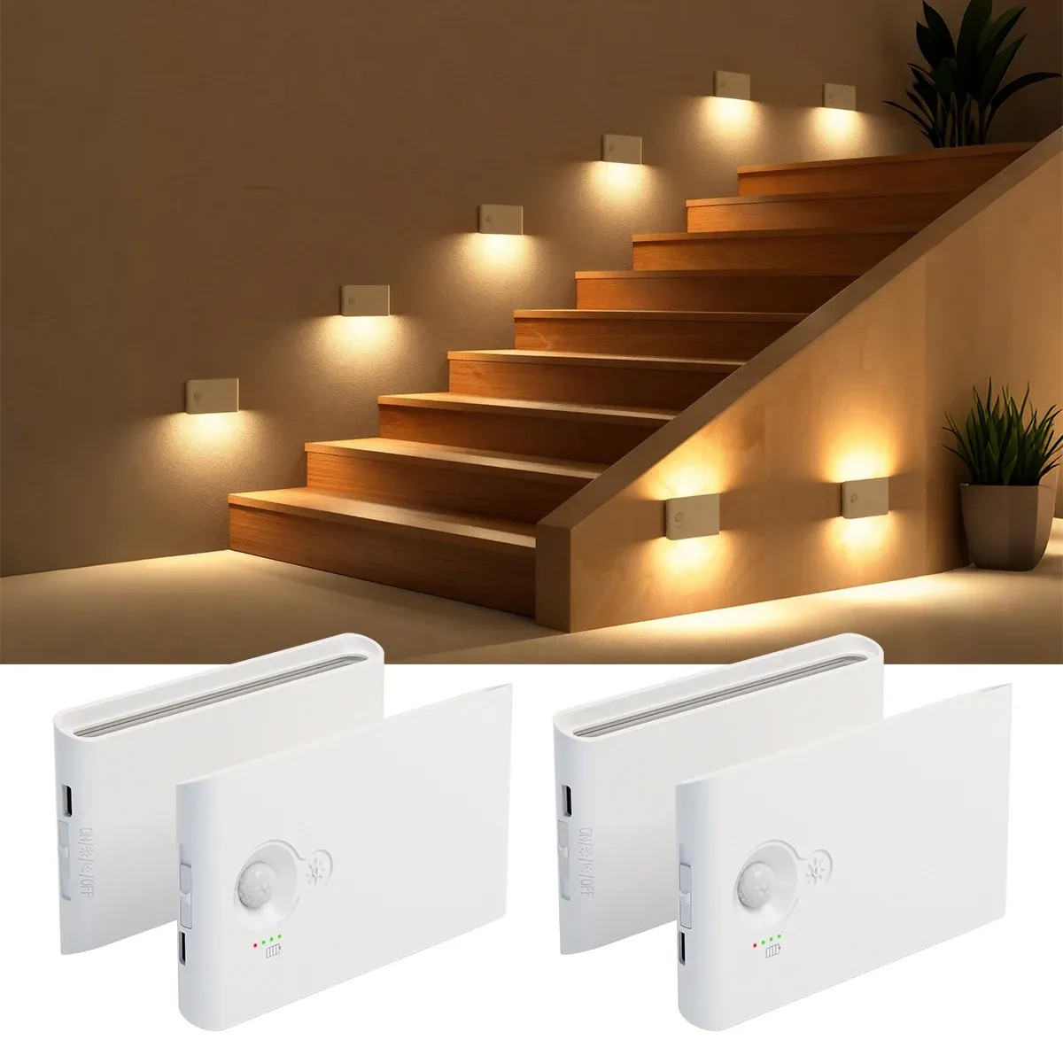 Veilleuse LED à détecteur de mouvement, lumière d'ambiance rechargeable à intensité variable avec fixation magnétique, idéale pour armoire, salon, couloir et escalier