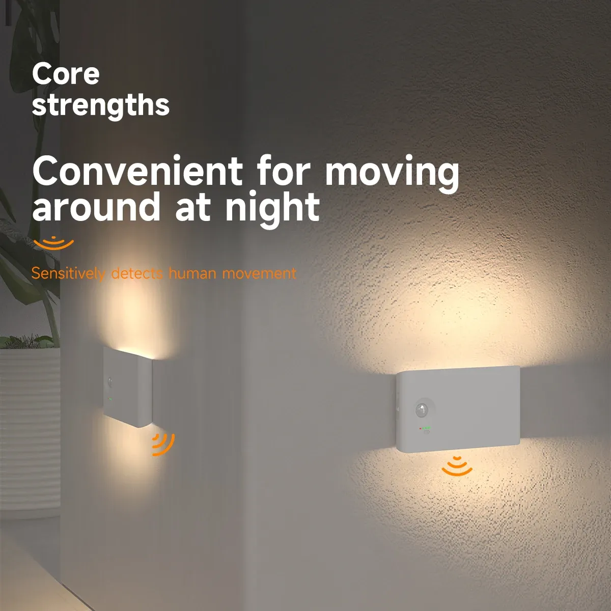 Veilleuse LED à détecteur de mouvement, lumière d'ambiance rechargeable à intensité variable avec fixation magnétique, idéale pour armoire, salon, couloir et escalier 3