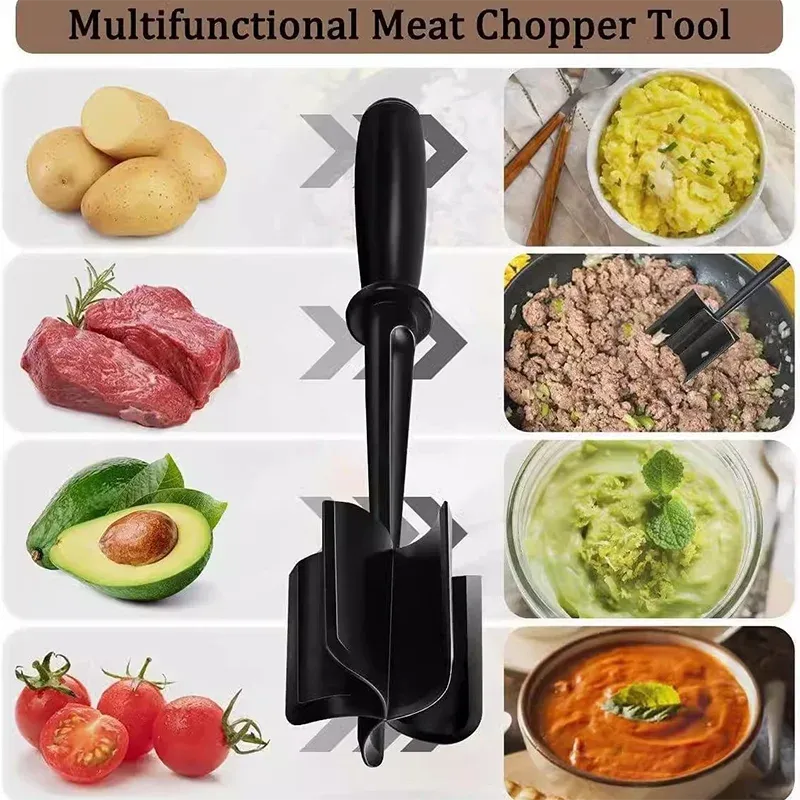 Hachoir à viande en plastique portatif, grattoir de cuisson et pelle à mélanger 2