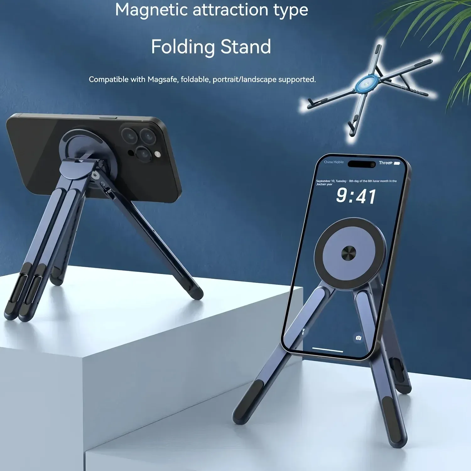 Support magnétique 3 en 1 pour téléphone, avec perche à selfie et trépied pliable, compatible iPhone, iPad, tablette et ordinateur portable