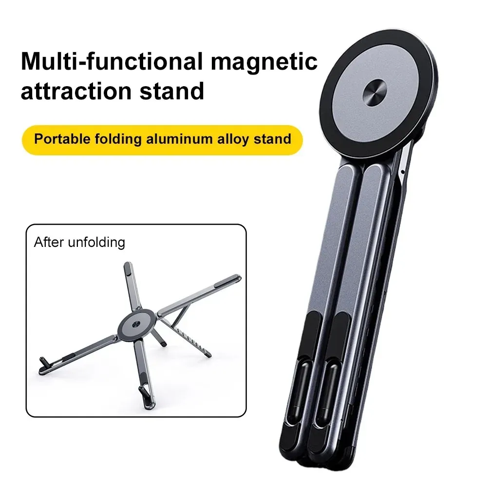 Support magnétique 3 en 1 pour téléphone, avec perche à selfie et trépied pliable, compatible iPhone, iPad, tablette et ordinateur portable 2