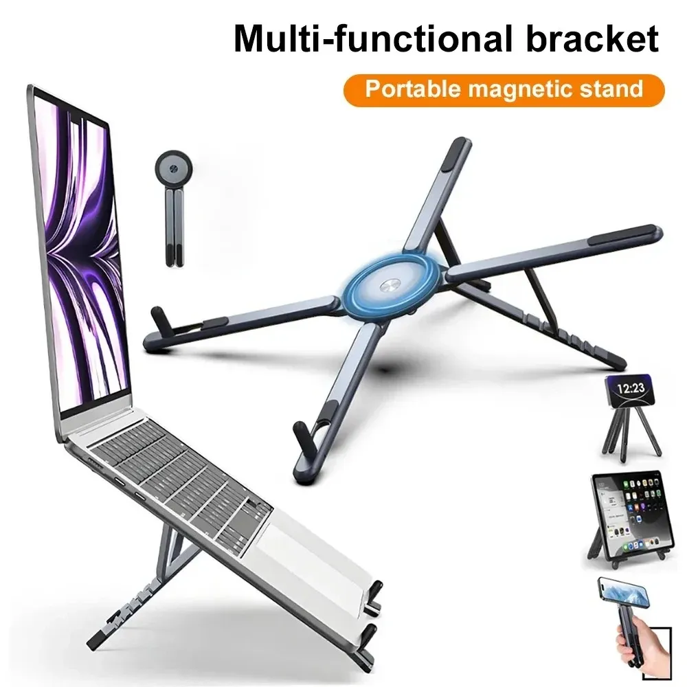 Support magnétique 3 en 1 pour téléphone, avec perche à selfie et trépied pliable, compatible iPhone, iPad, tablette et ordinateur portable 6