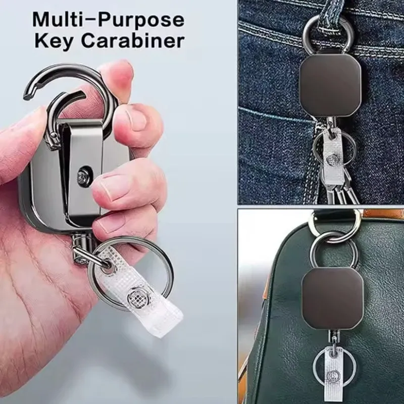 Porte-badge rétractable en métal avec mousqueton et clip de ceinture 5
