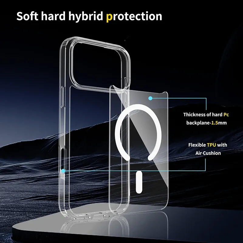 Coque magnétique compatible MagSafe pour iPhone 17 Pro Max, transparente et antichoc 5