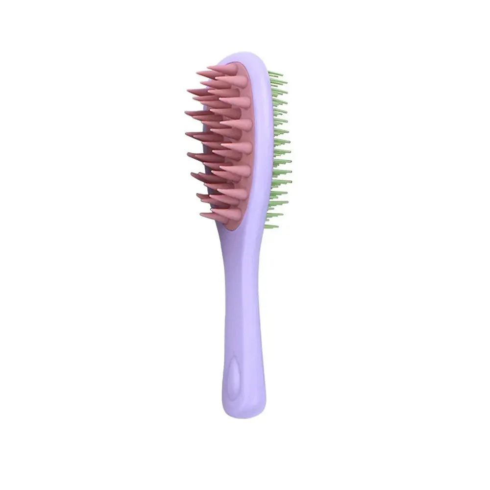Peigne massant double face 2 en 1, brosse à shampoing en silicone à double rangée de dents, peigne de lavage du cuir chevelu à long manche pour soins capillaires 7