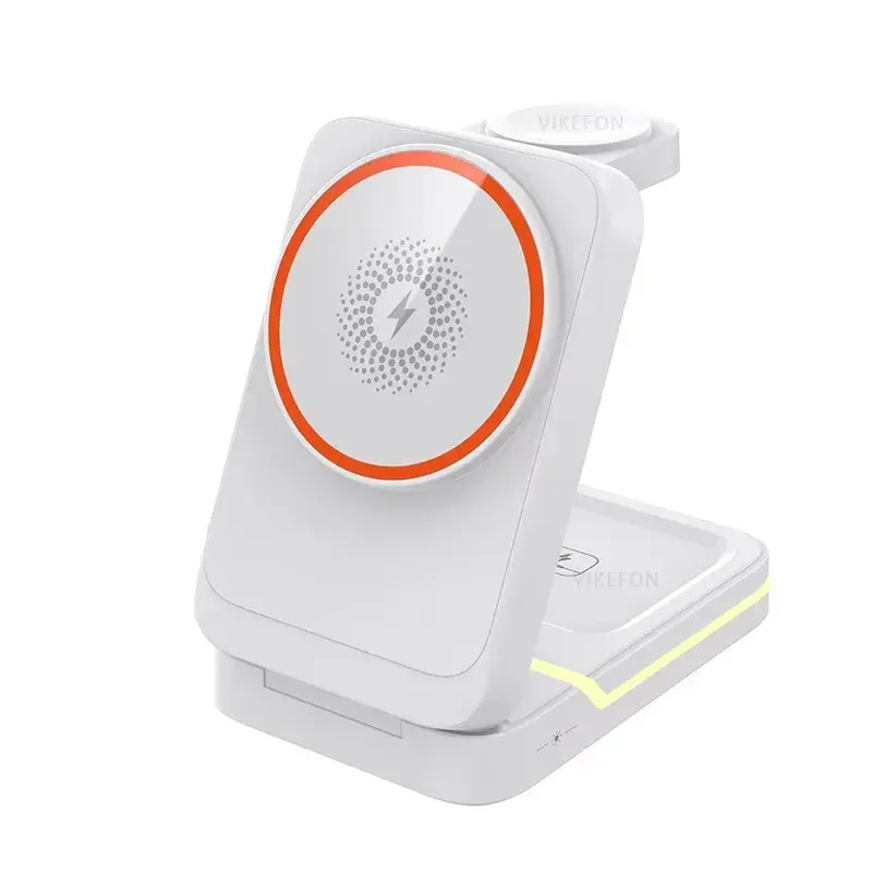 Support de chargeur sans fil magnétique pliable 3 en 1 pour iPhone 16, 15, 14, 13, 12 Pro compatible MagSafe, Apple Watch Series 2 à 9 et SE, AirPods Pro 7