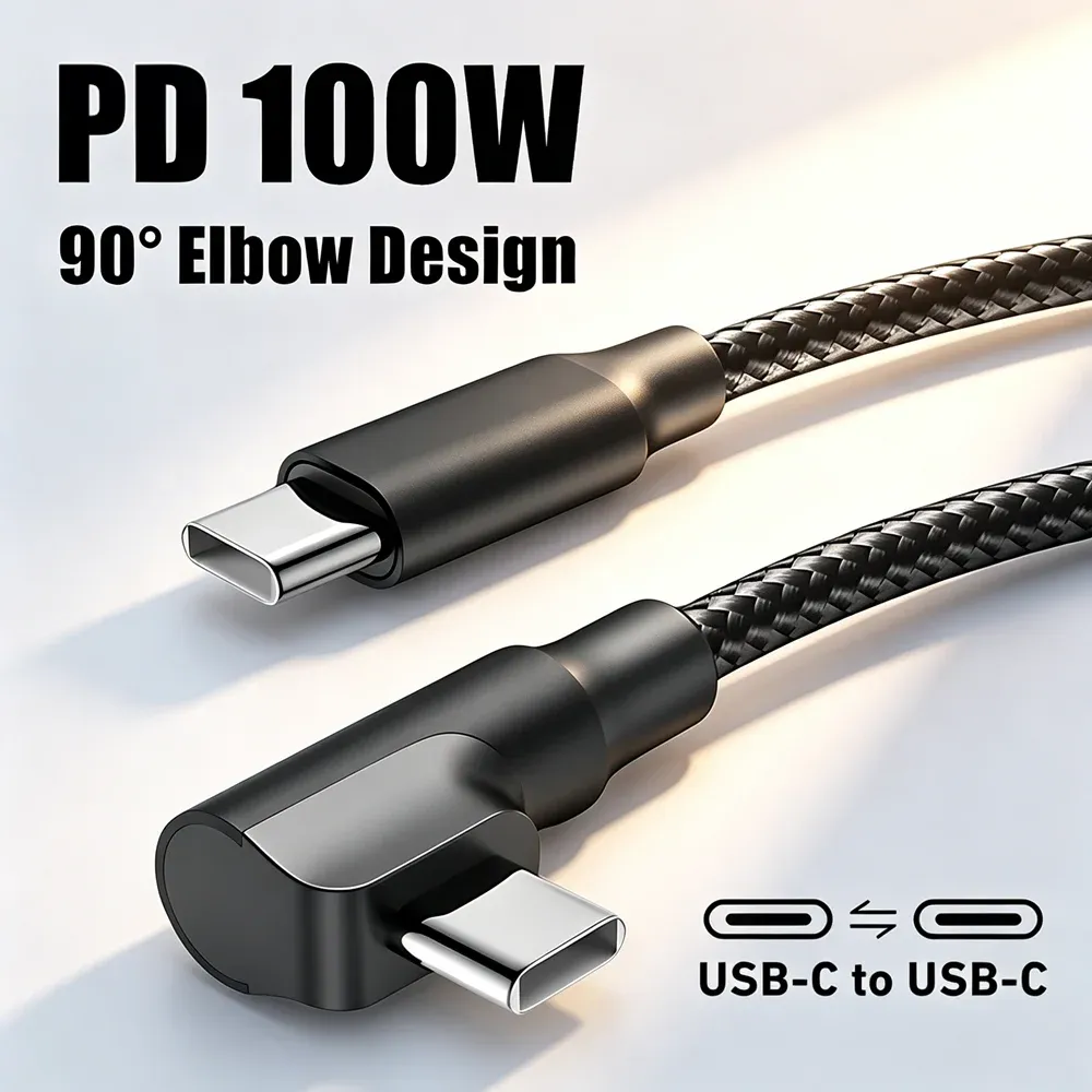 Câble tressé USB-C à charge rapide à angle de 90 degrés