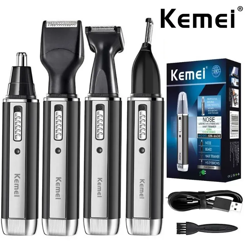 Tondeuse 4 en 1 Kemei pour homme, tondeuse électrique rechargeable pour cheveux, barbe, nez et oreilles, kit de toilettage