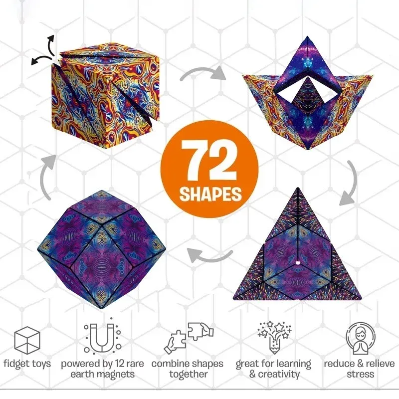 Cube magnétique géométrique transformable pour enfants, casse-tête 3D de décompression et d'entraînement cognitif 4