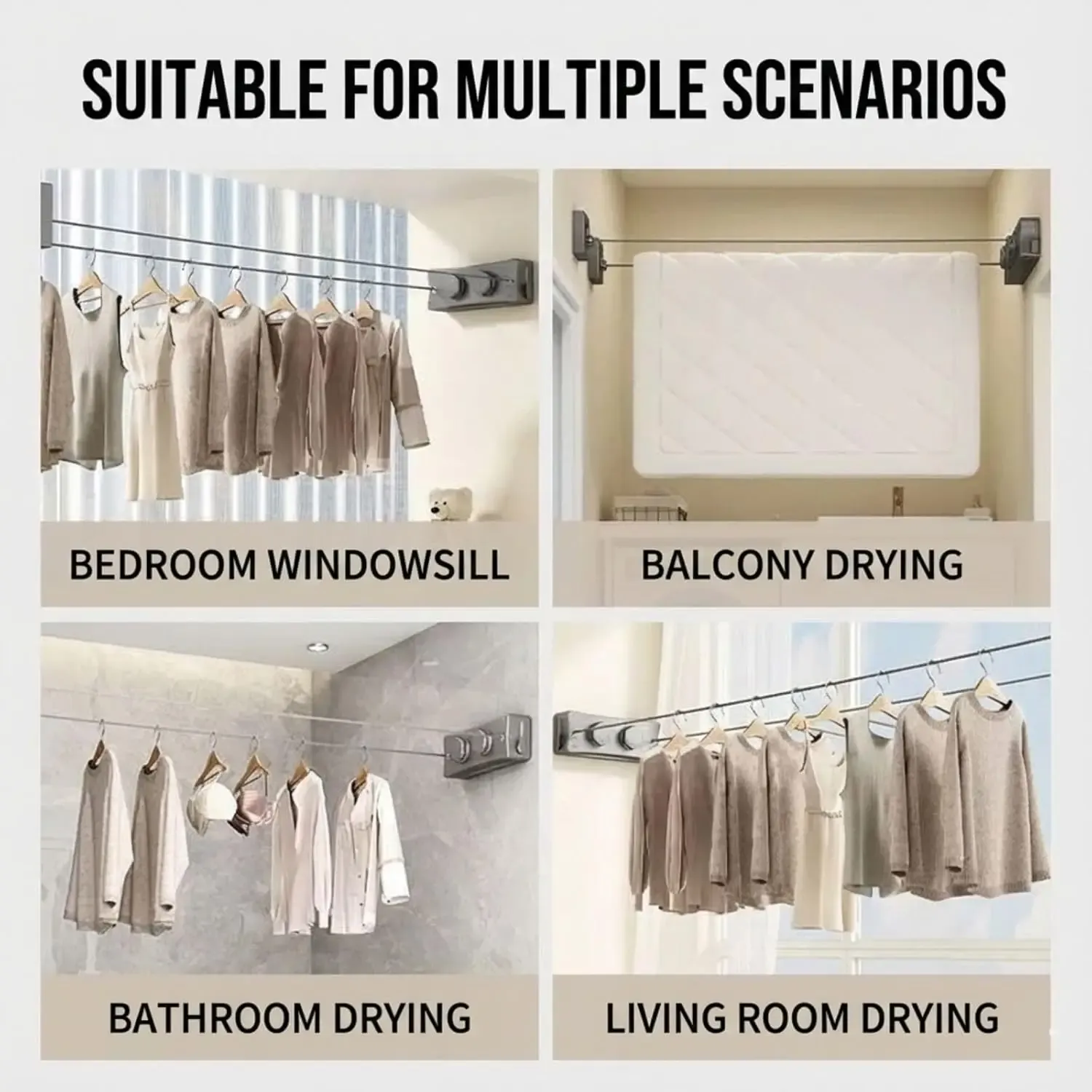 Corde à linge rétractable double ligne murale, séchage invisible pour balcon 5
