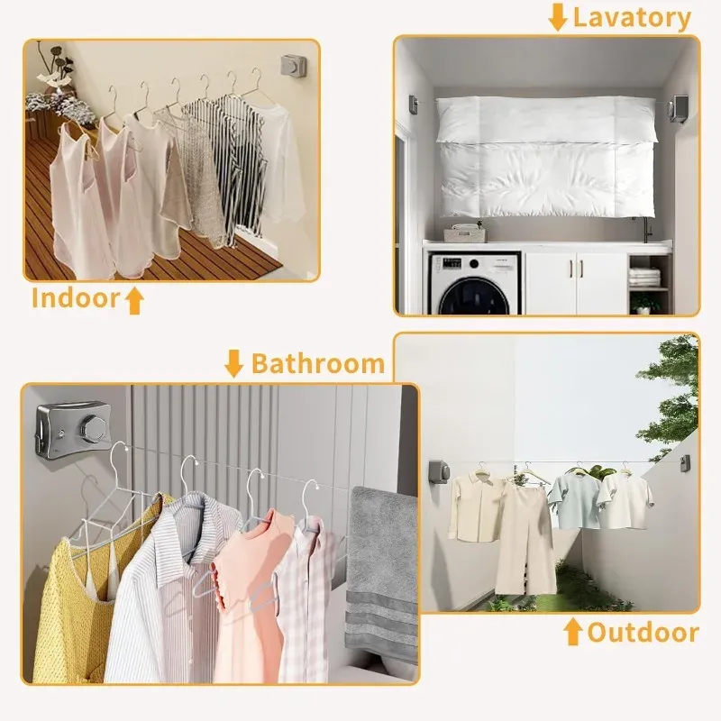Corde à linge rétractable utilisée sur un balcon