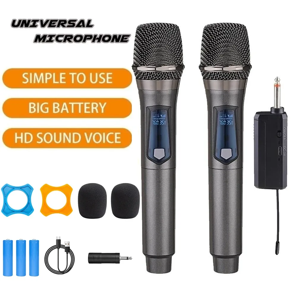 Microphone sans fil UHF 2 canaux, micro portable professionnel