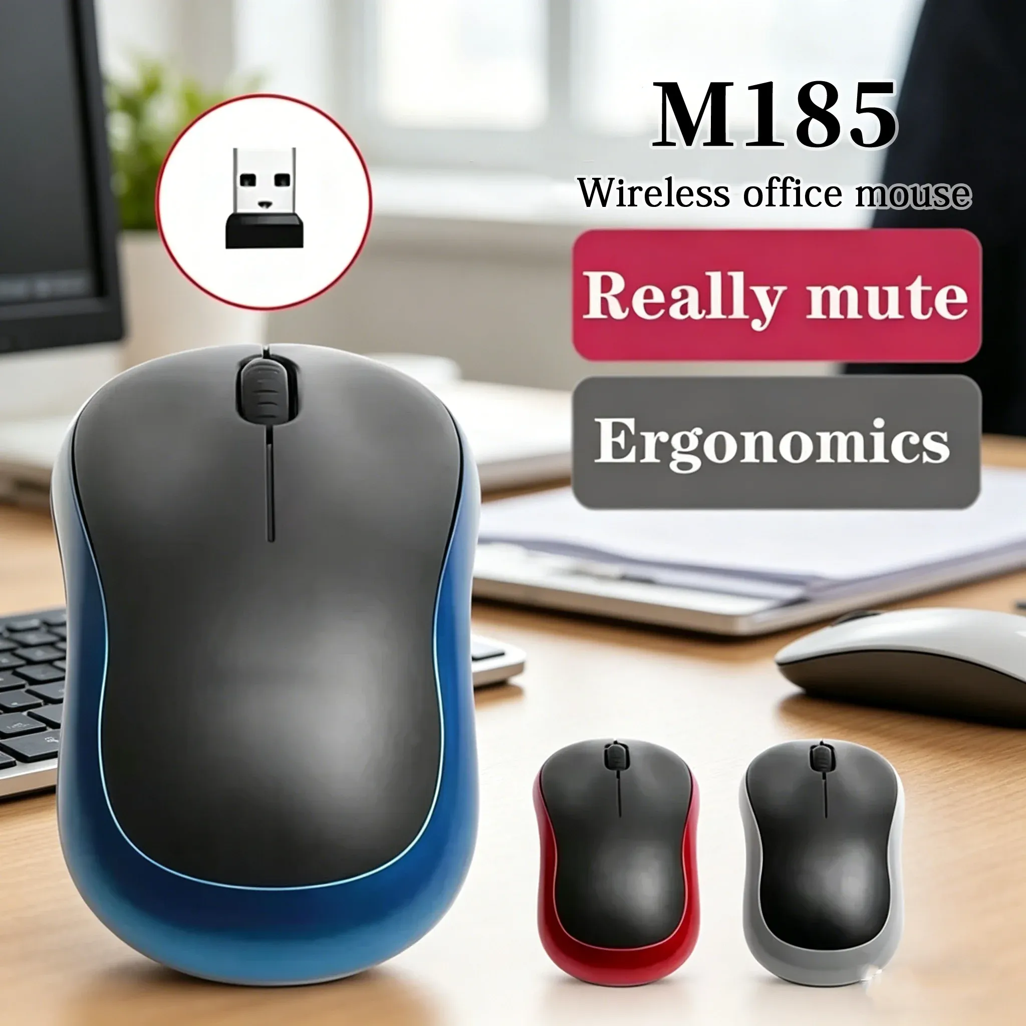 Souris sans fil M185 Mini, confortable et portable, 1000 DPI, 2,4 GHz avec mini-récepteur USB pour PC et ordinateur portable