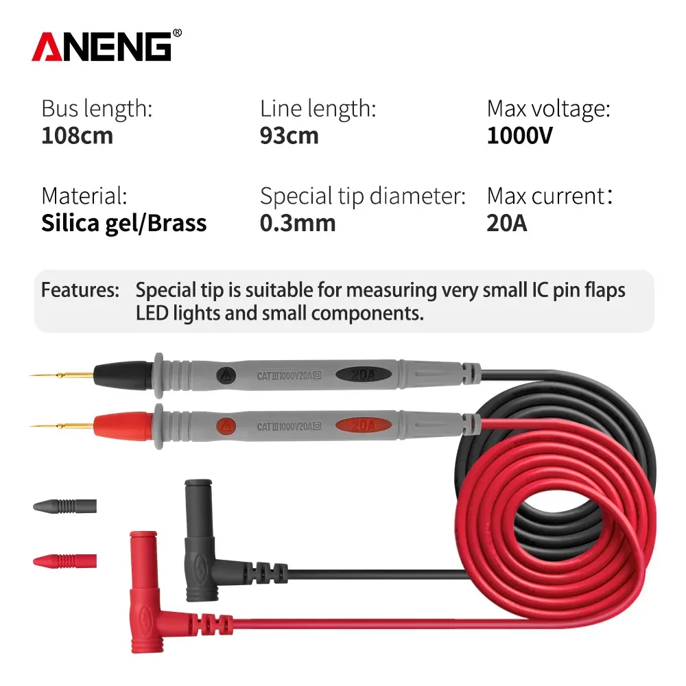 Sonde universelle en silicone pour multimètre numérique, 20 A, 1000 V, avec fils de test et pointe de sonde pour multimètre Fluke 4