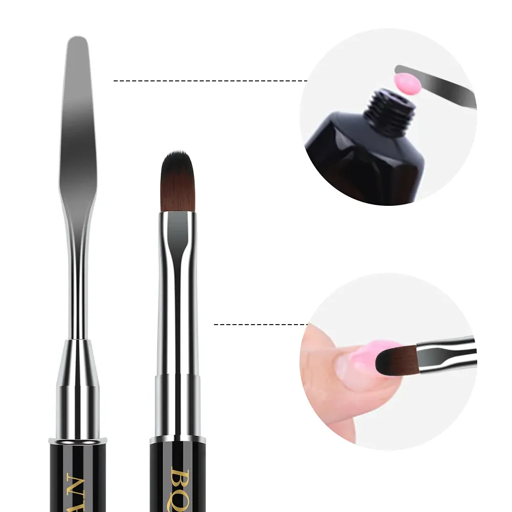 Pinceau à ongles ovale avec spatule pour gel UV et acrylique, usage professionnel en salon de manucure 4