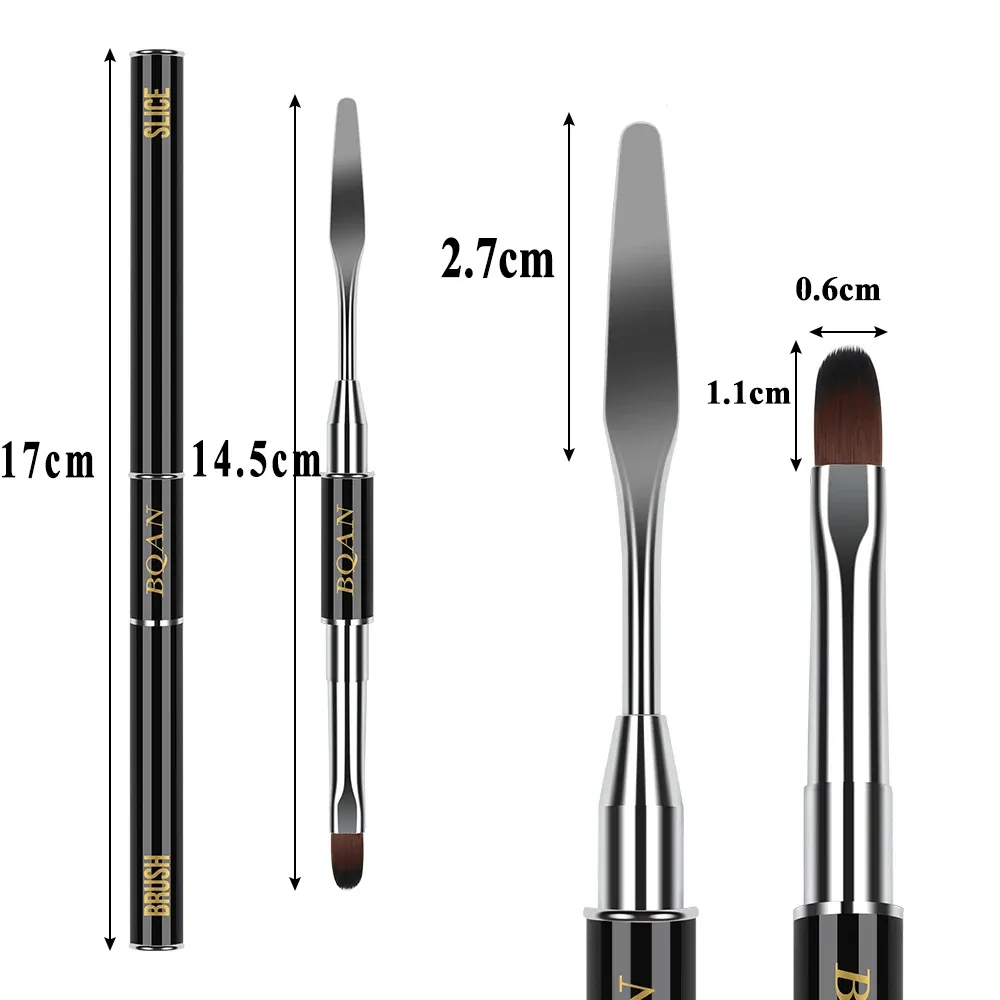 Pinceau à ongles ovale avec spatule pour gel UV et acrylique, usage professionnel en salon de manucure 6