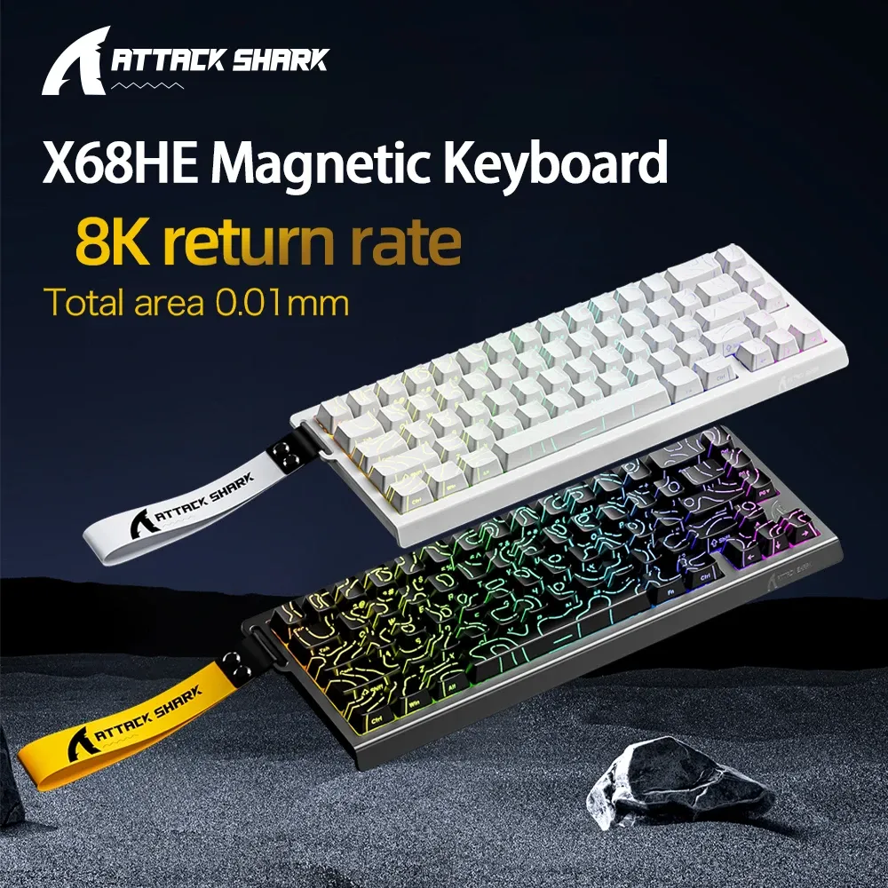 ATTACK SHARK X68HE X68Pro Clavier mécanique magnétique pour gaming pro, déclenchement rapide 0,01 mm, taux de scrutation 8000 Hz, SOCD/RS 0,125 ms, 128K