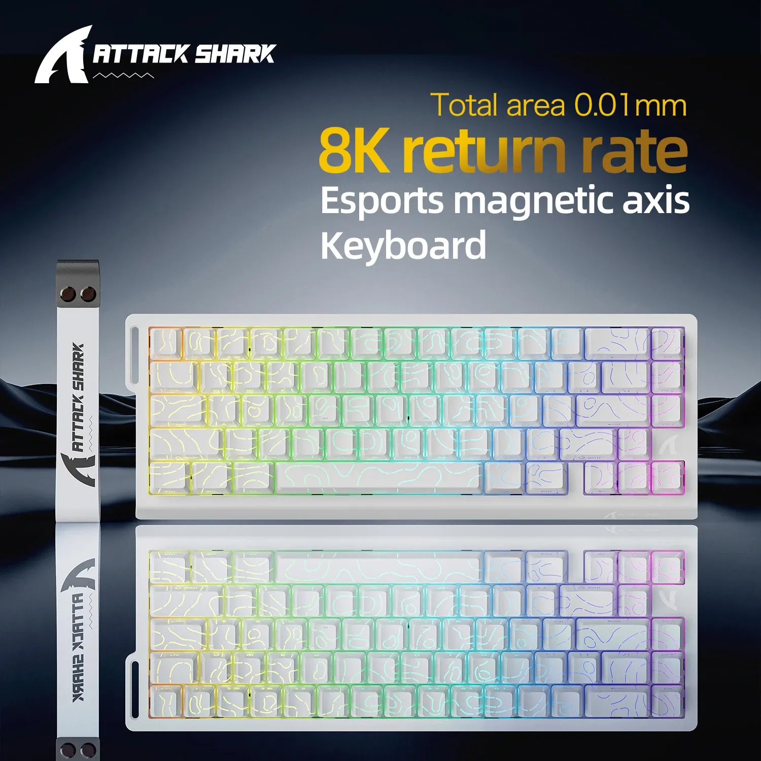 ATTACK SHARK X68HE X68Pro Clavier mécanique magnétique pour gaming pro, déclenchement rapide 0,01 mm, taux de scrutation 8000 Hz, SOCD/RS 0,125 ms, 128K 3