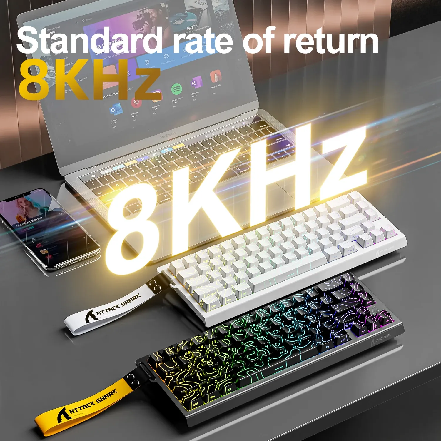 ATTACK SHARK X68HE X68Pro Clavier mécanique magnétique pour gaming pro, déclenchement rapide 0,01 mm, taux de scrutation 8000 Hz, SOCD/RS 0,125 ms, 128K 4