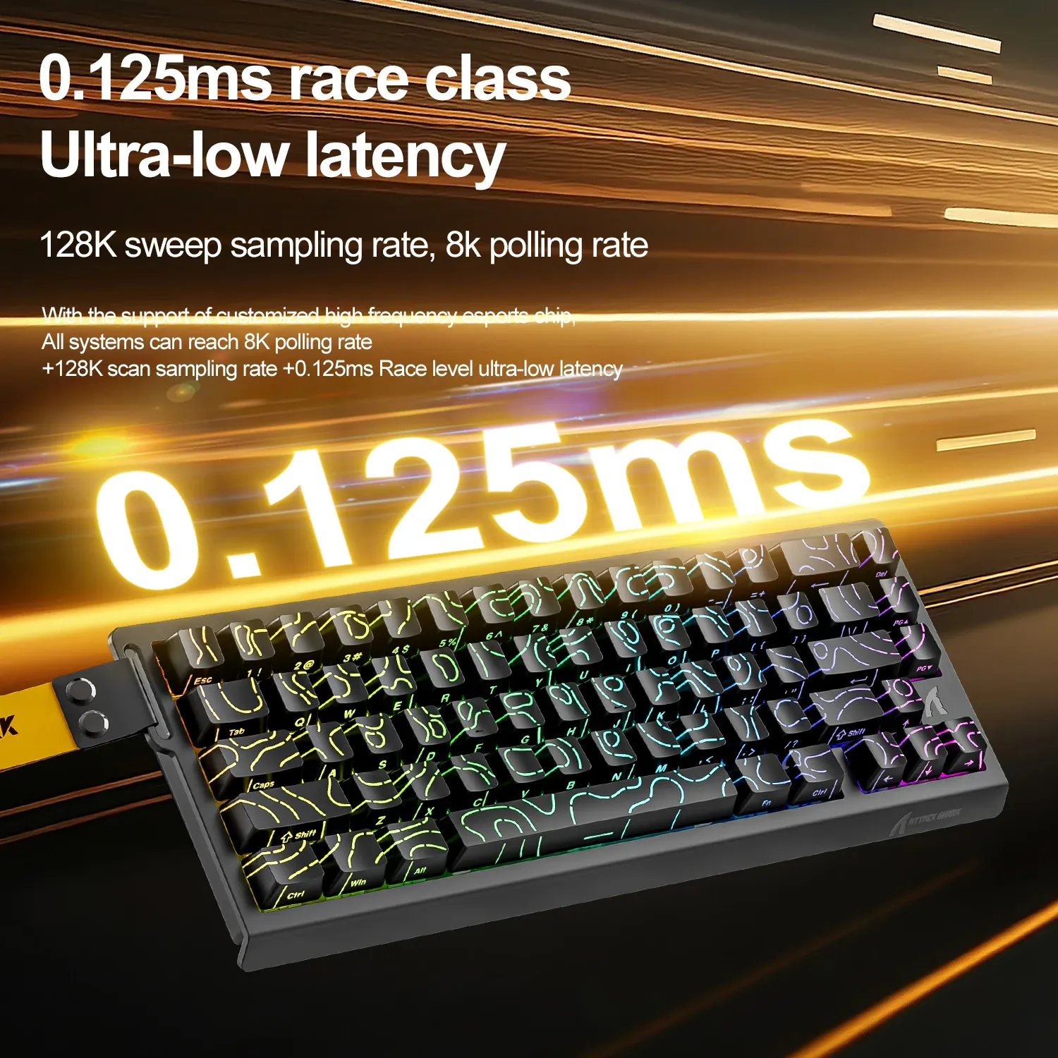 ATTACK SHARK X68HE X68Pro Clavier mécanique magnétique pour gaming pro, déclenchement rapide 0,01 mm, taux de scrutation 8000 Hz, SOCD/RS 0,125 ms, 128K 5
