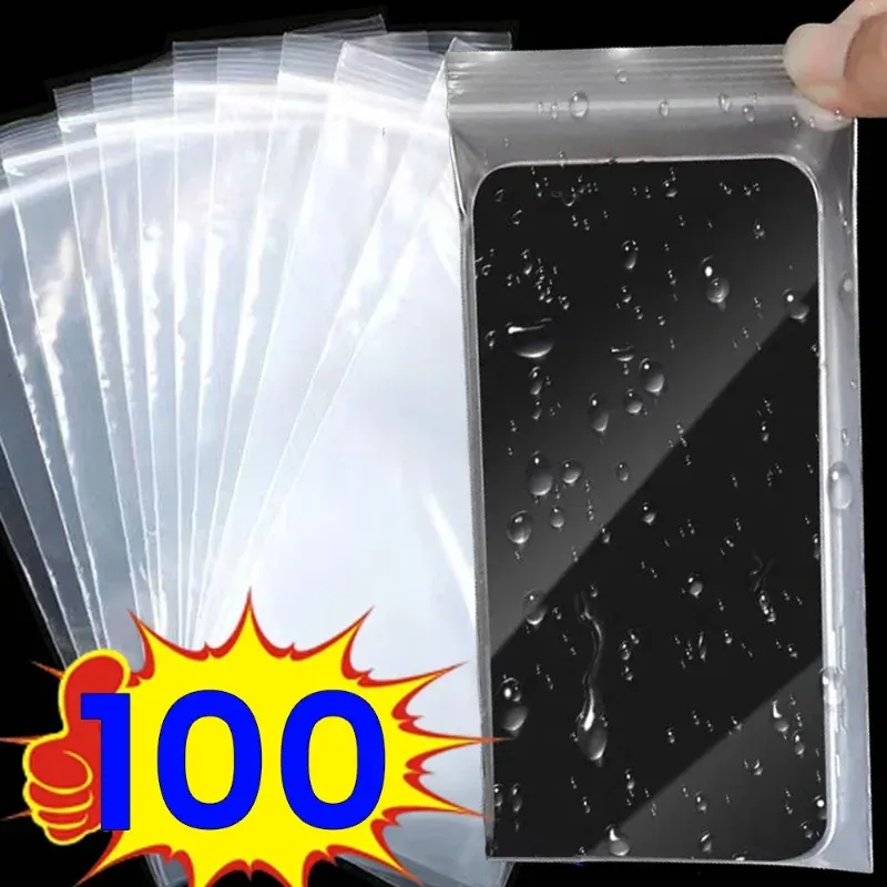 Lot de 100 pochettes transparentes étanches à fermeture zip pour téléphone, compatibles iPhone 15, 14, 13 Pro Max et Samsung 1