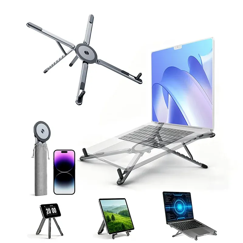 Support pliable et ergonomique pour ordinateur portable, 8 niveaux de hauteur, structure trépied 1