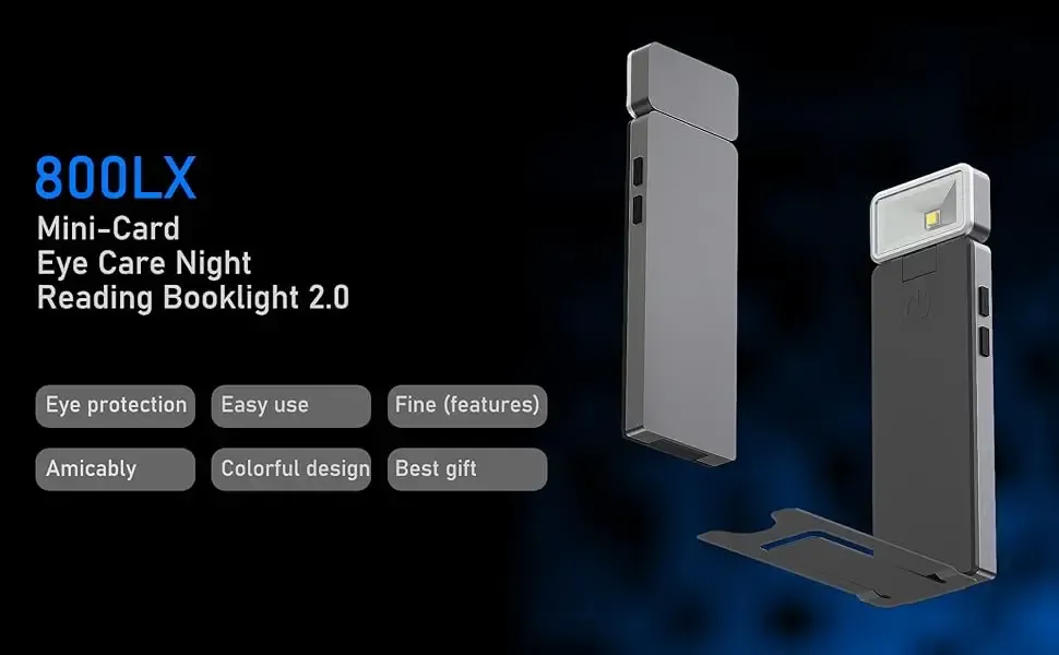 Lampe de lecture LED rechargeable à pince, vue d'ensemble