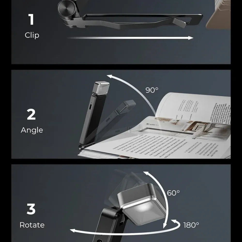Lampe de lecture LED orientée sur un livre ouvert
