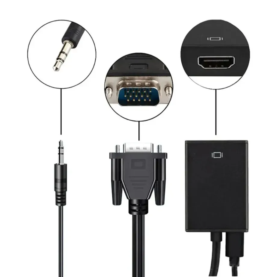 Adaptateur convertisseur VGA vers HDMI avec câble audio-vidéo 3,5 mm pour ordinateur portable et projecteur 6