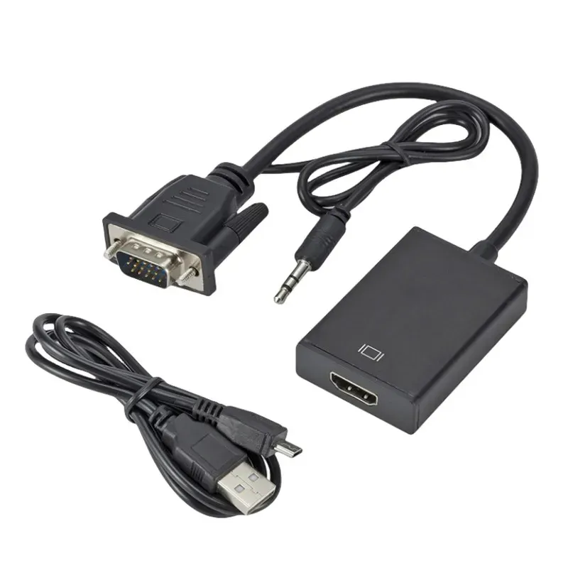 Adaptateur convertisseur VGA vers HDMI avec câble audio-vidéo 3,5 mm pour ordinateur portable et projecteur 7